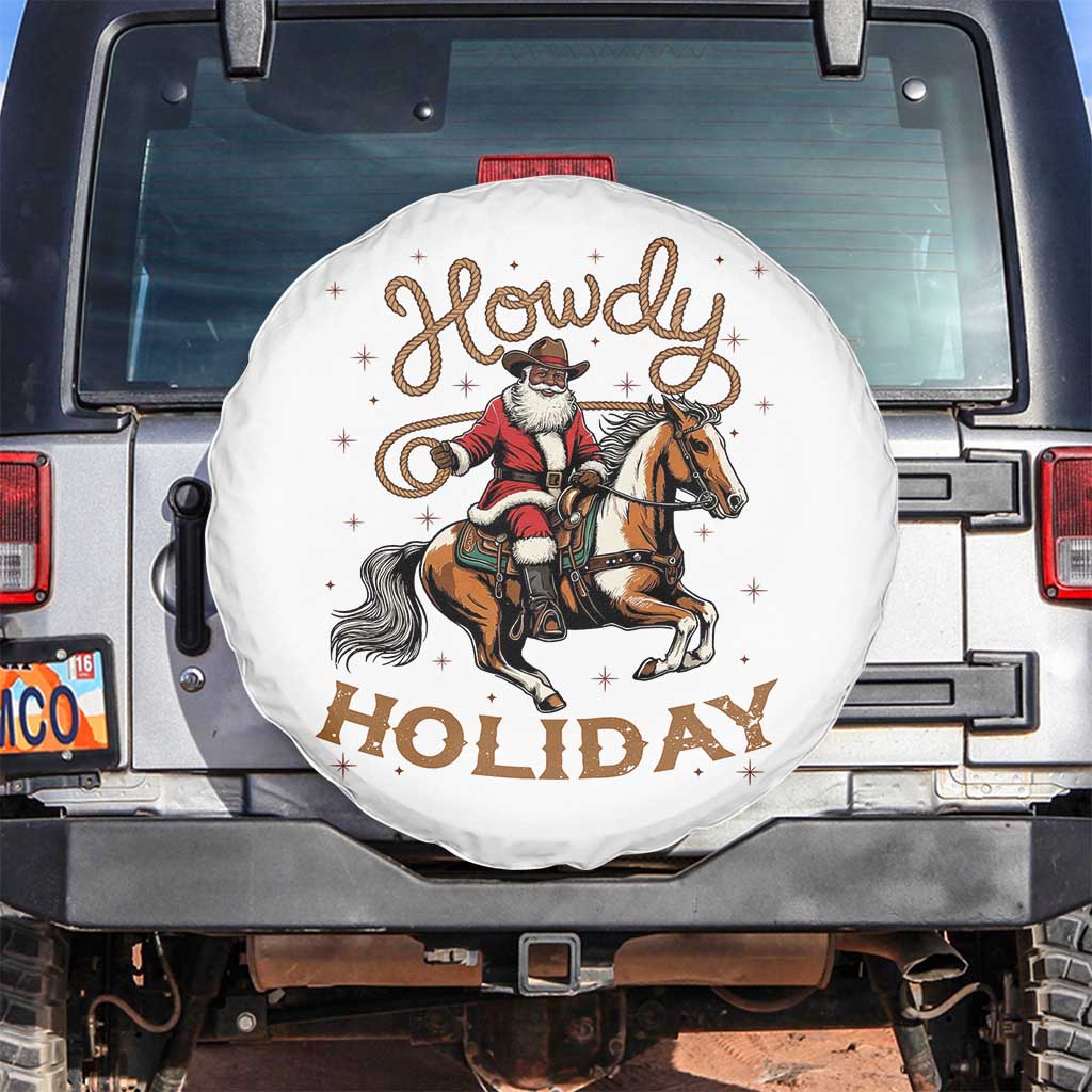 Black Santa Howdy Western Cowboy Spare Tire Cover Christmas Gift TS12 No hole White Print Your Wear