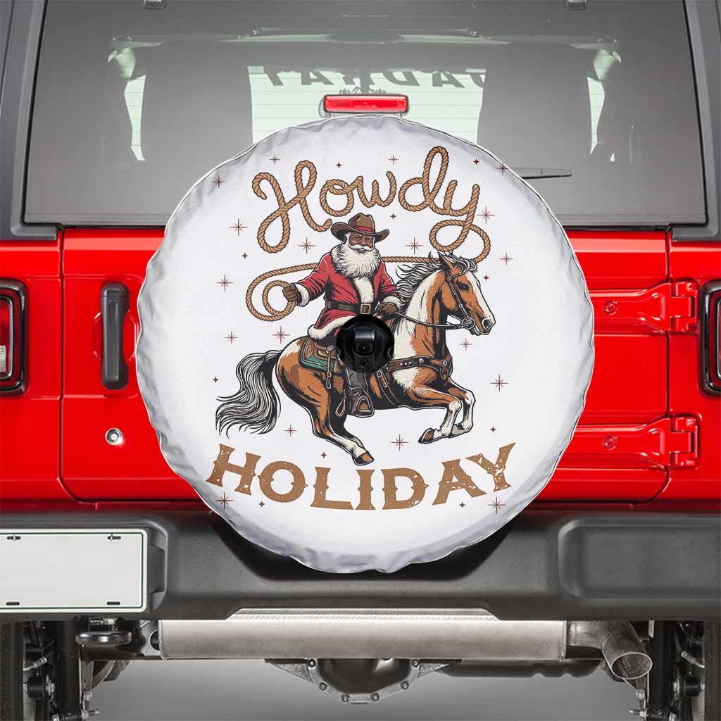 Black Santa Howdy Western Cowboy Spare Tire Cover Christmas Gift TS12 White Print Your Wear