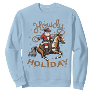 Black Santa Howdy Western Cowboy Sweatshirt Christmas Gift TS12 Light Blue Print Your Wear