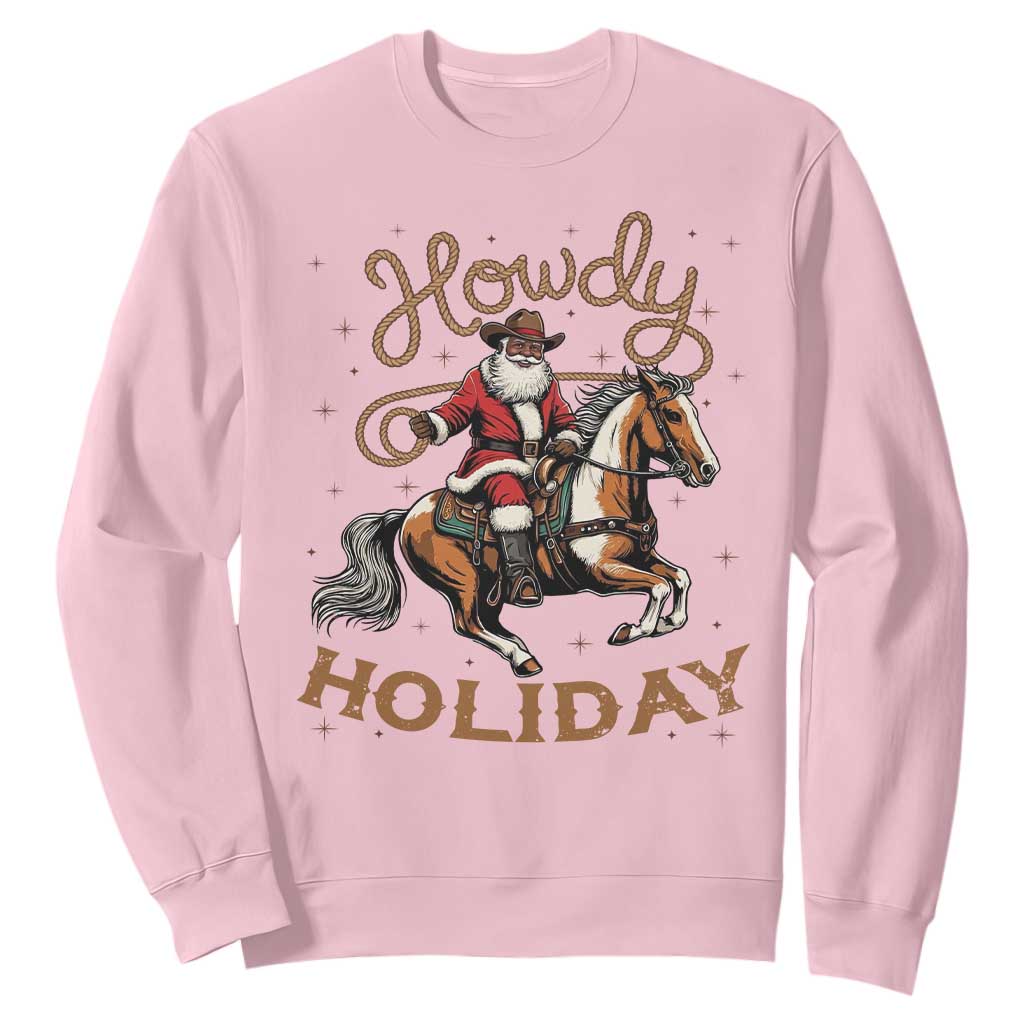 Black Santa Howdy Western Cowboy Sweatshirt Christmas Gift TS12 Light Pink Print Your Wear