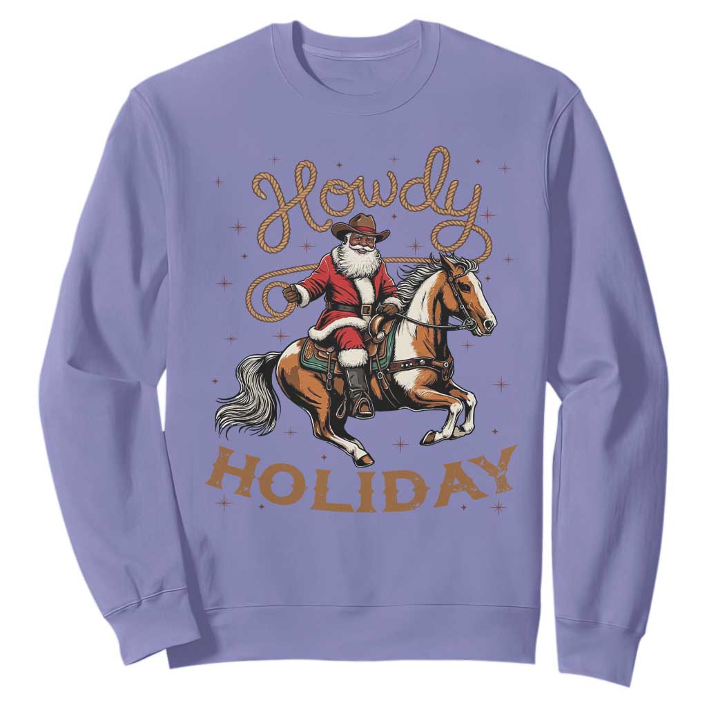 Black Santa Howdy Western Cowboy Sweatshirt Christmas Gift TS12 Violet Print Your Wear