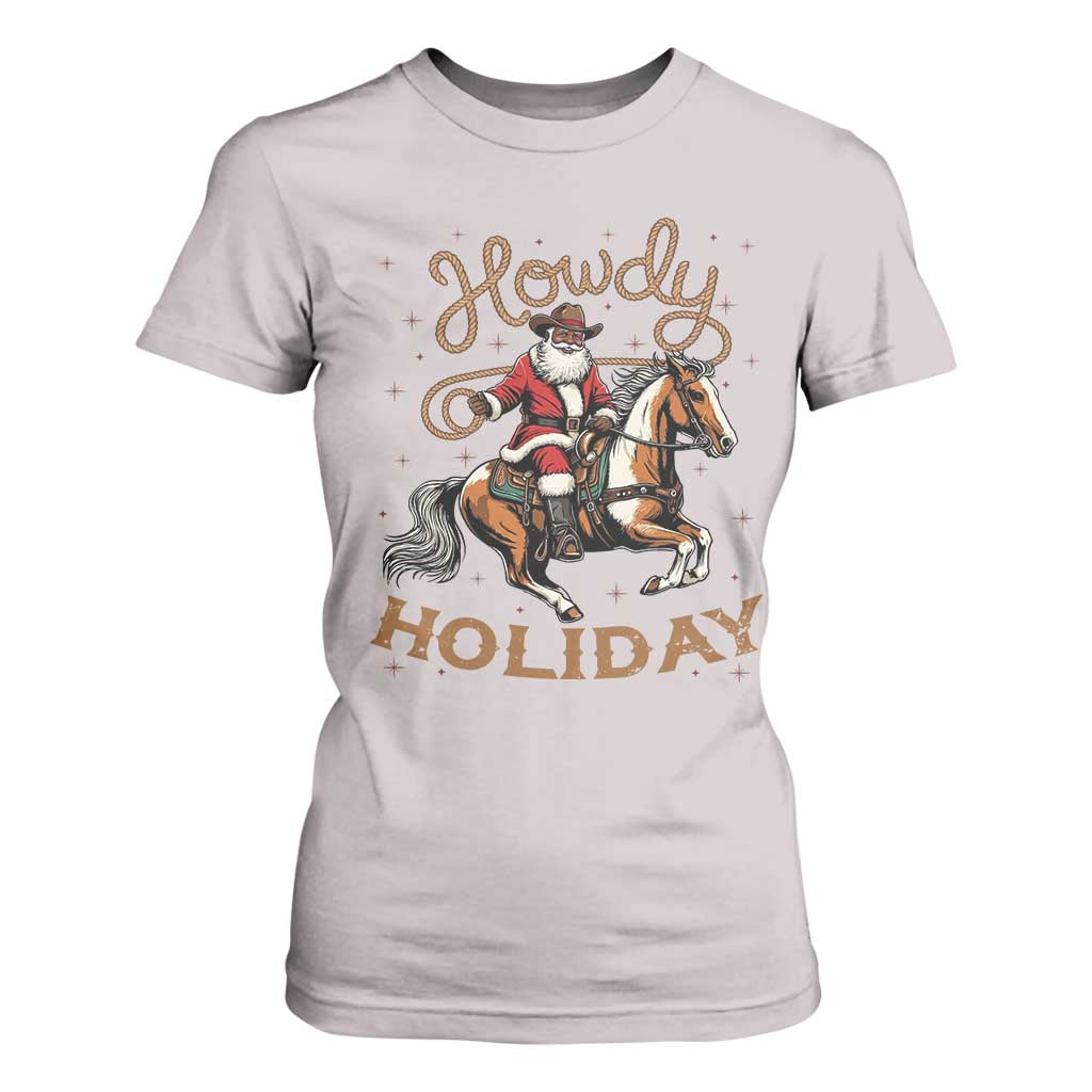 Black Santa Howdy Western Cowboy T Shirt For Women Christmas Gift TS12 Ice Gray Print Your Wear