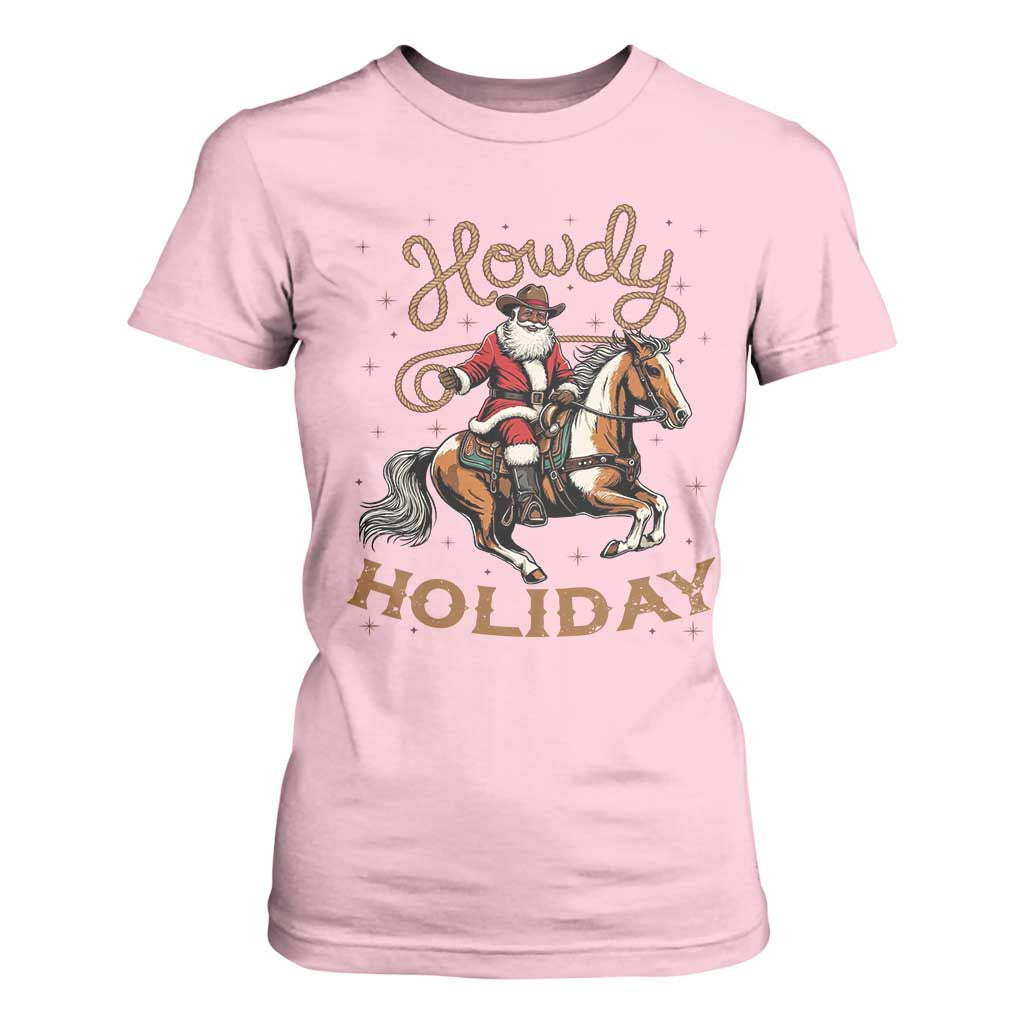 Black Santa Howdy Western Cowboy T Shirt For Women Christmas Gift TS12 Light Pink Print Your Wear