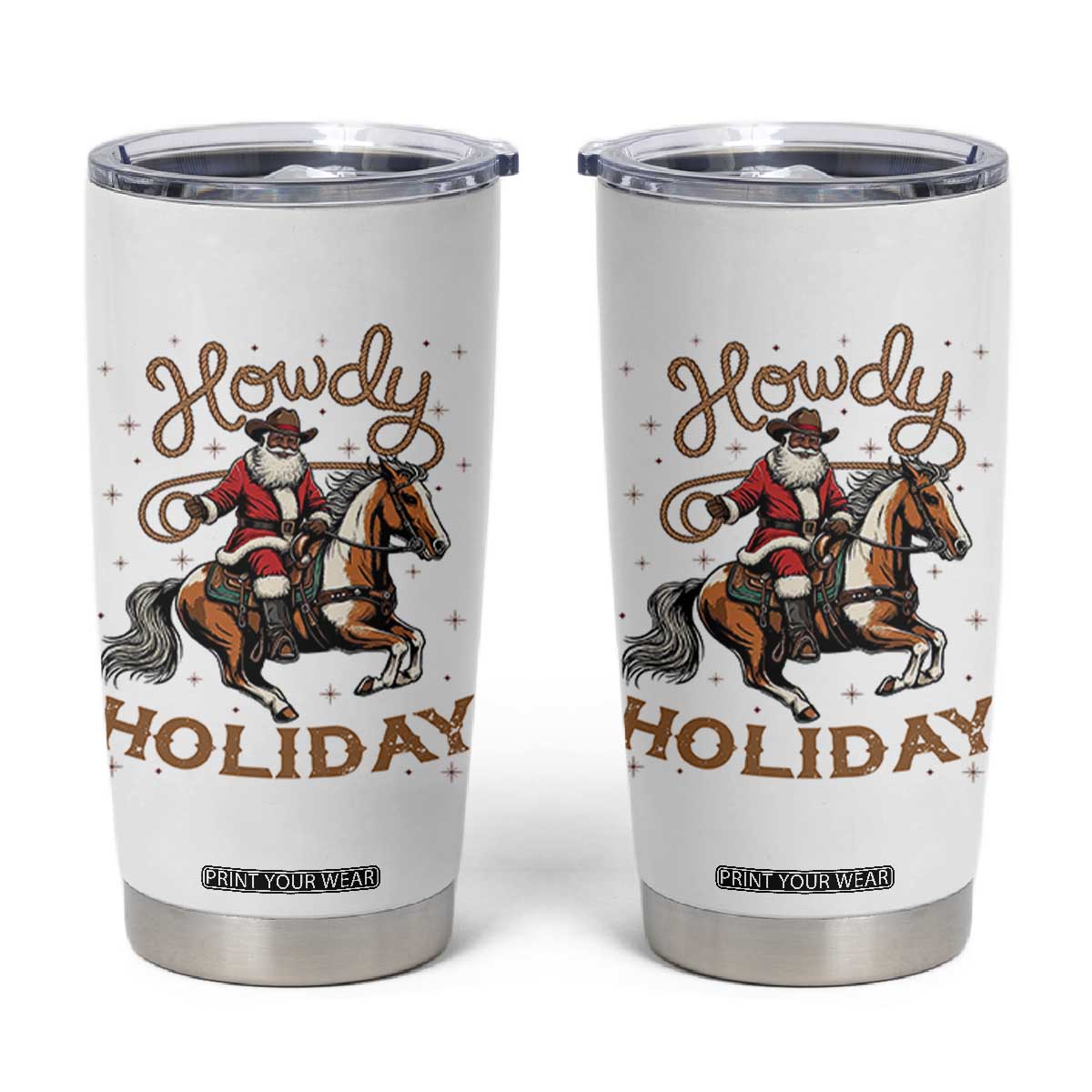 Black Santa Howdy Western Cowboy Tumbler Cup Christmas Gift TS12 White Print Your Wear