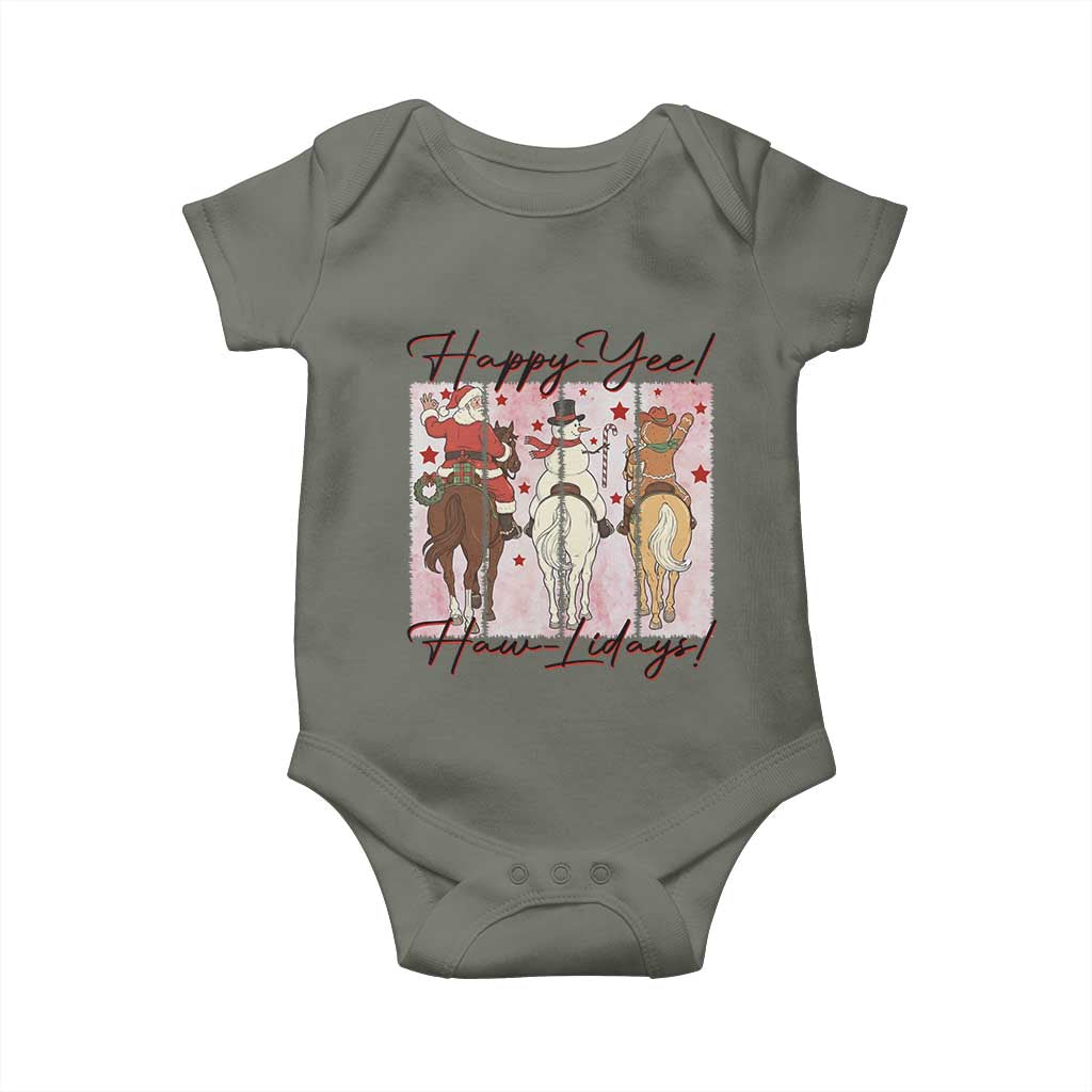 Western Christmas Horse Rider Baby Onesie Happy Yee Haw Lidays TS12 Military Green Print Your Wear