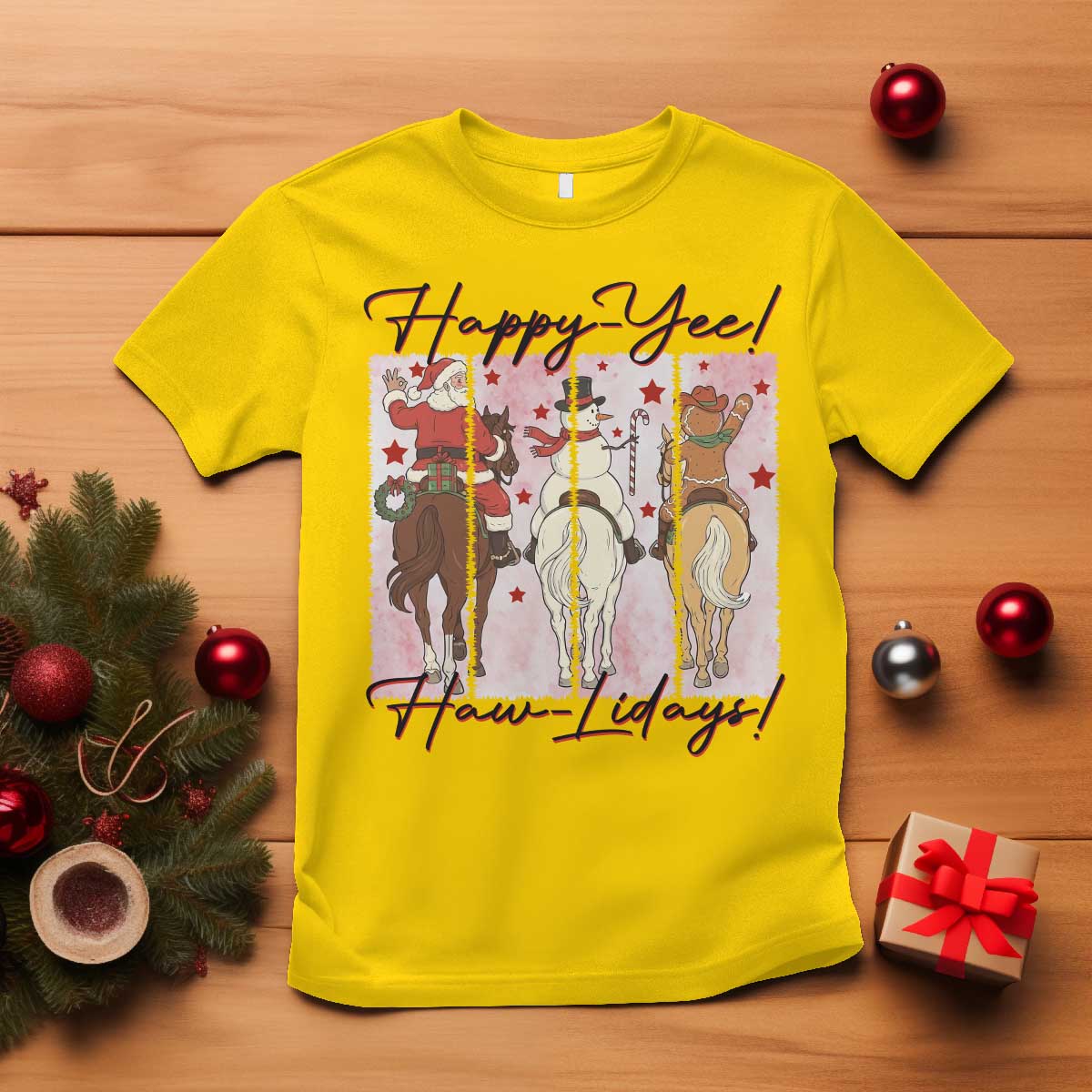 Western Christmas Horse Rider T Shirt Happy Yee Haw Lidays TS12 Daisy Print Your Wear