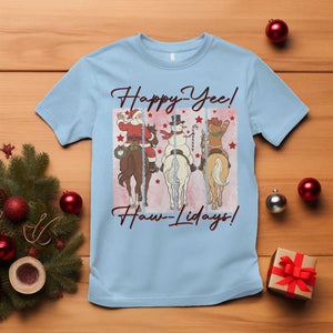 Western Christmas Horse Rider T Shirt Happy Yee Haw Lidays TS12 Light Blue Print Your Wear