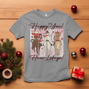 Western Christmas Horse Rider T Shirt Happy Yee Haw Lidays TS12 Sport Gray Print Your Wear