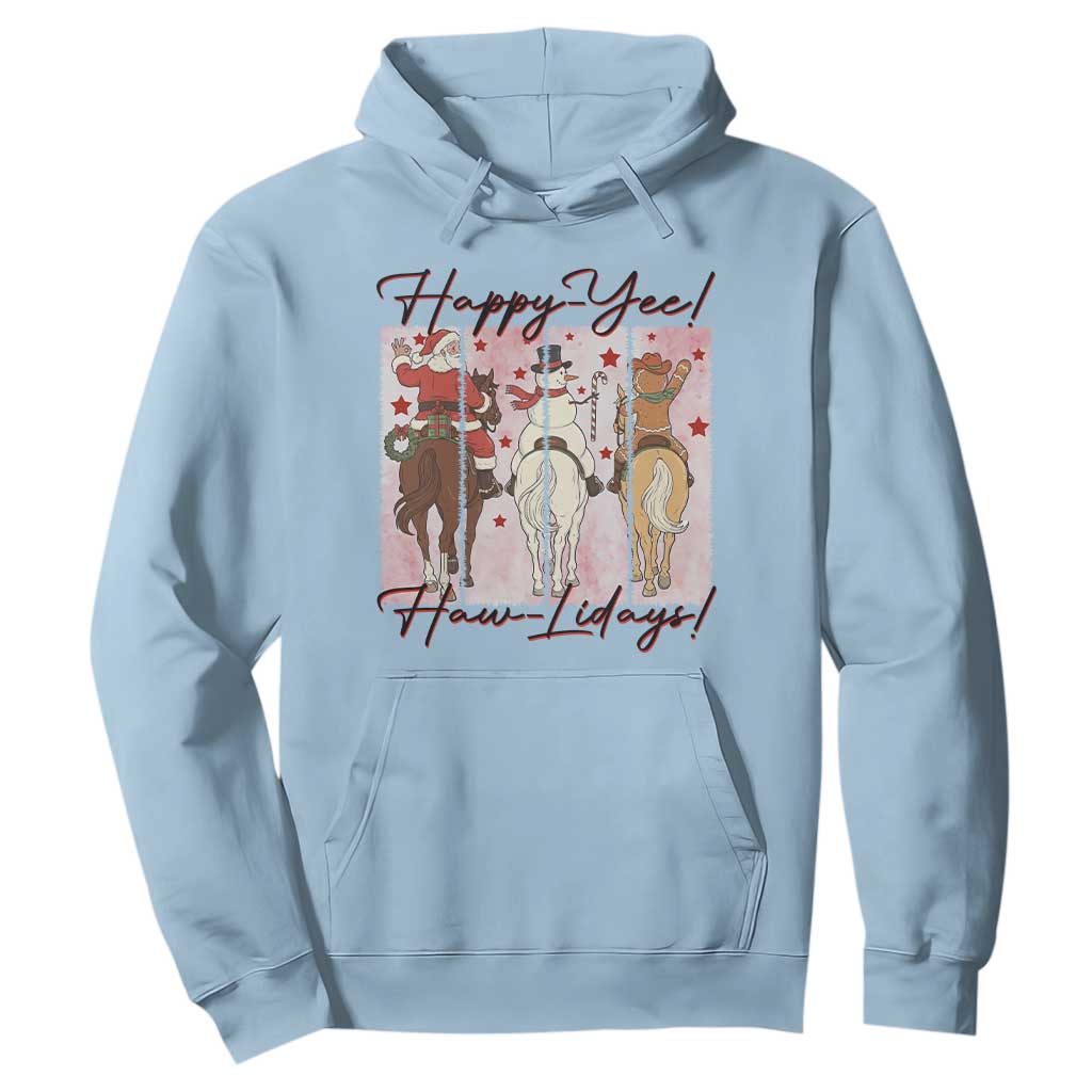 Western Christmas Horse Rider Hoodie Happy Yee Haw Lidays TS12 Light Blue Print Your Wear