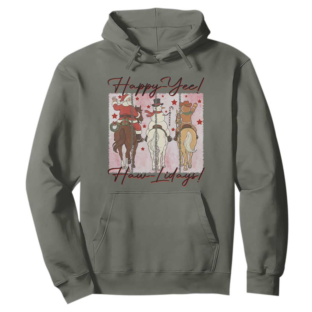 Western Christmas Horse Rider Hoodie Happy Yee Haw Lidays TS12 Military Green Print Your Wear