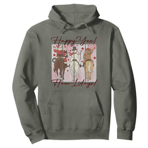Western Christmas Horse Rider Hoodie Happy Yee Haw Lidays TS12 Military Green Print Your Wear
