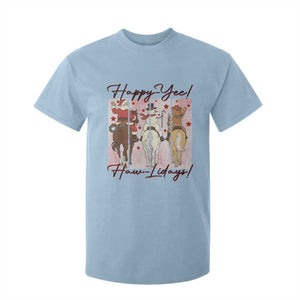 Western Christmas Horse Rider T Shirt For Kid Happy Yee Haw Lidays TS12 Light Blue Print Your Wear