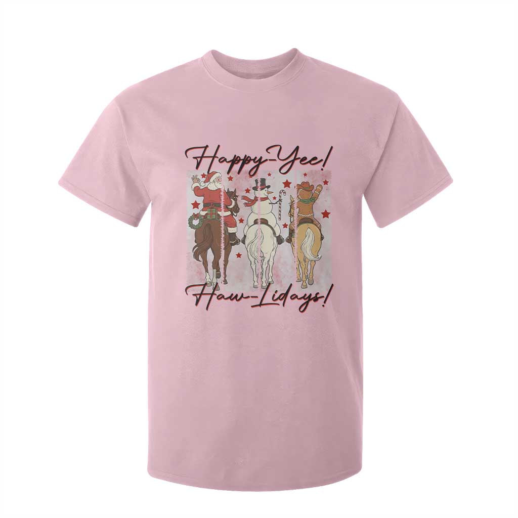 Western Christmas Horse Rider T Shirt For Kid Happy Yee Haw Lidays TS12 Light Pink Print Your Wear