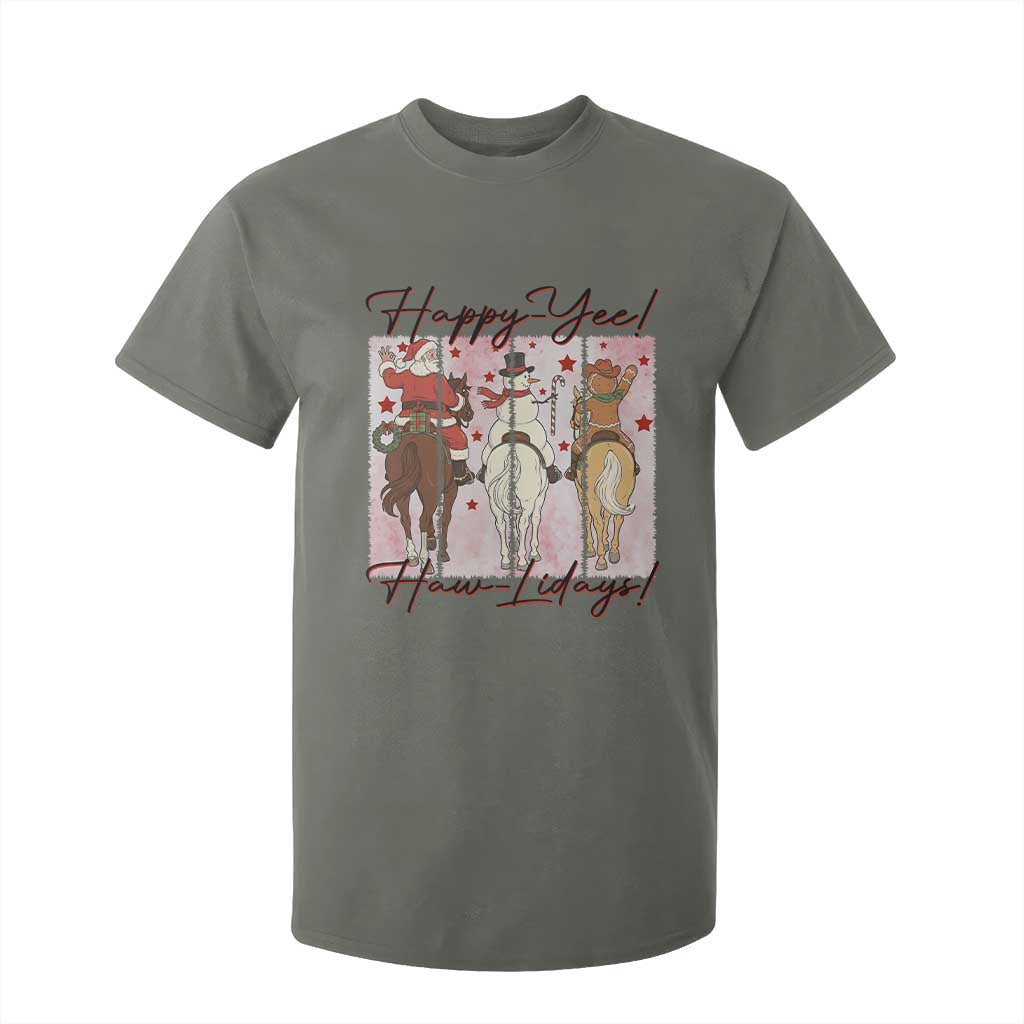 Western Christmas Horse Rider T Shirt For Kid Happy Yee Haw Lidays TS12 Military Green Print Your Wear