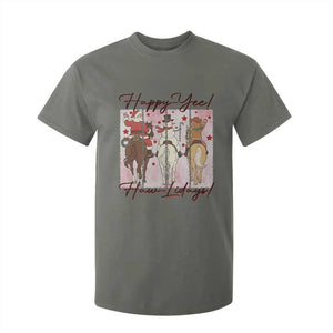 Western Christmas Horse Rider T Shirt For Kid Happy Yee Haw Lidays TS12 Military Green Print Your Wear