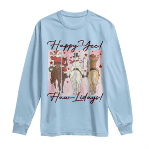 Western Christmas Horse Rider Long Sleeve Shirt Happy Yee Haw Lidays TS12 Light Blue Print Your Wear