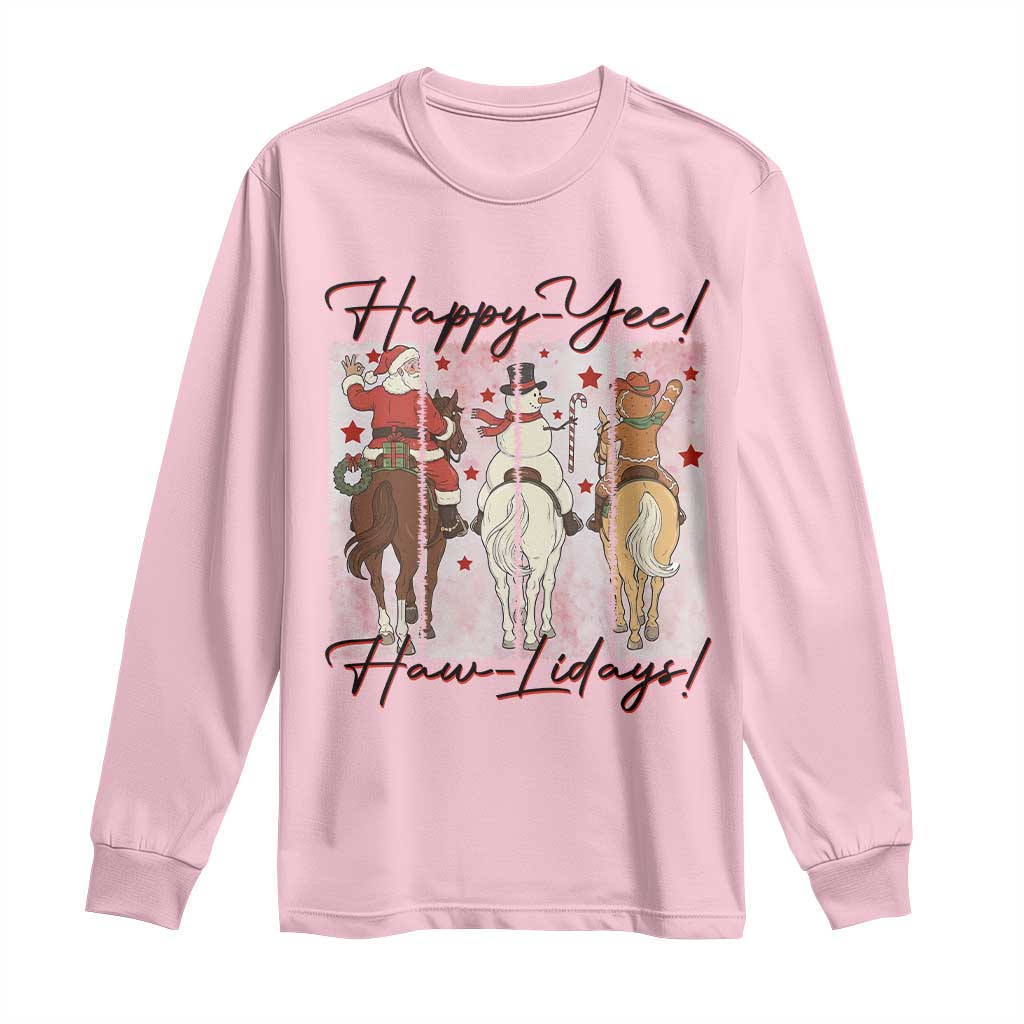 Western Christmas Horse Rider Long Sleeve Shirt Happy Yee Haw Lidays TS12 Light Pink Print Your Wear