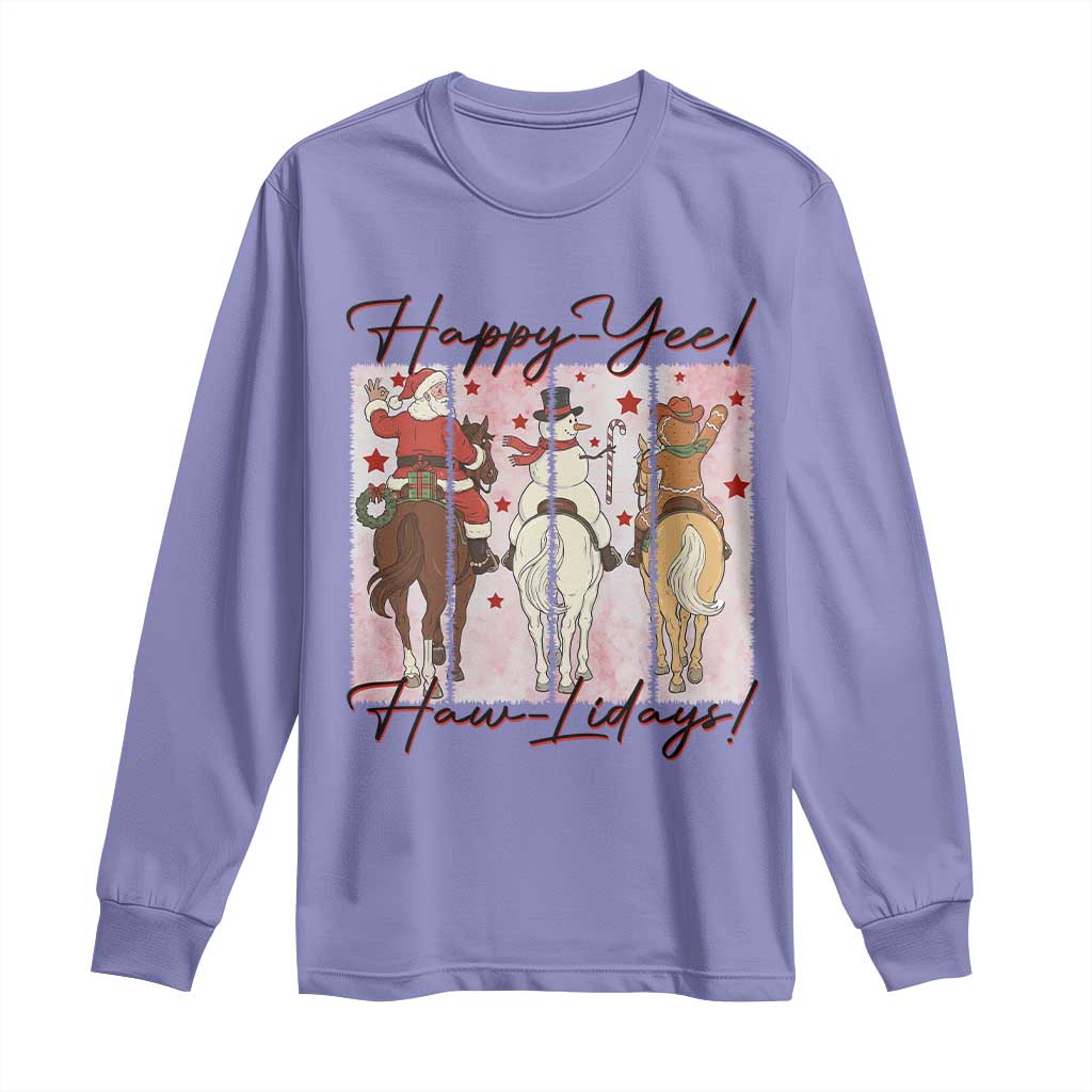 Western Christmas Horse Rider Long Sleeve Shirt Happy Yee Haw Lidays TS12 Violet Print Your Wear