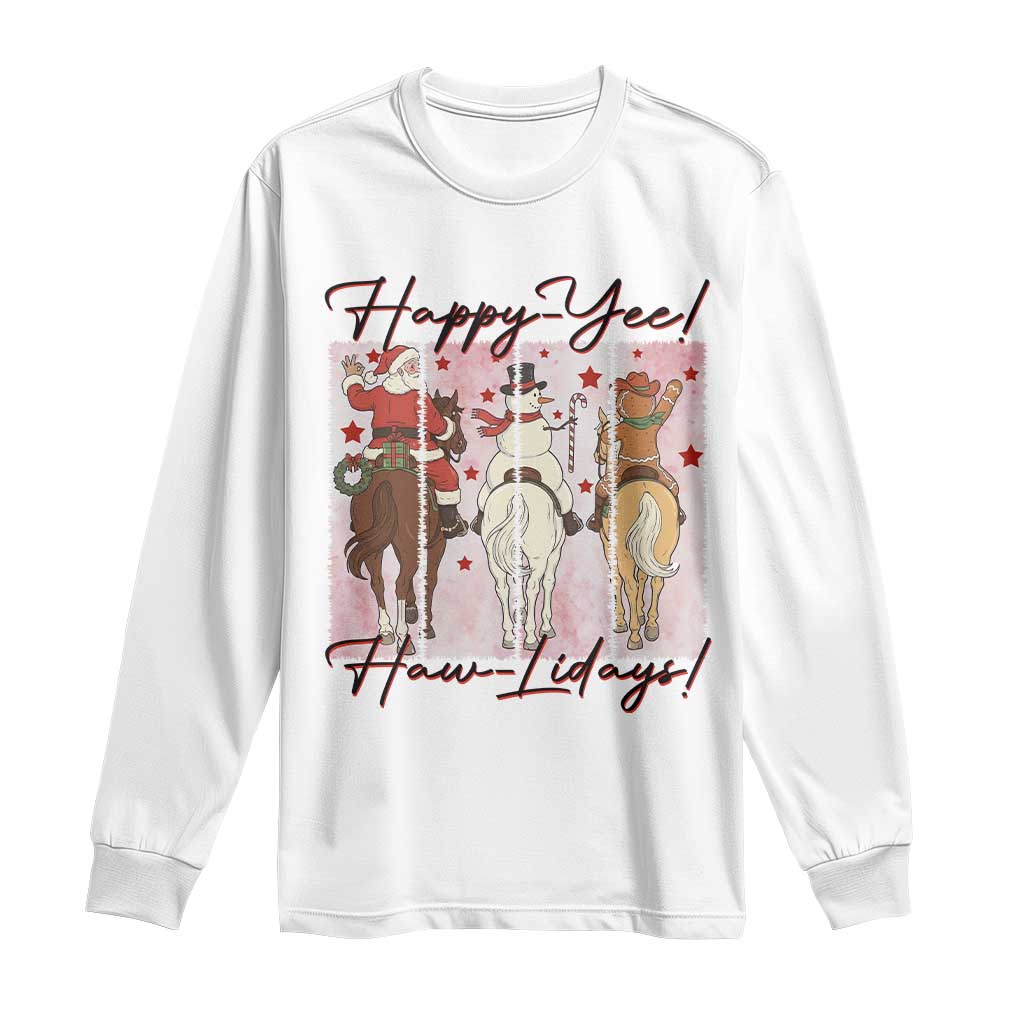 Western Christmas Horse Rider Long Sleeve Shirt Happy Yee Haw Lidays TS12 White Print Your Wear