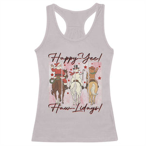 Western Christmas Horse Rider Racerback Tank Top Happy Yee Haw Lidays TS12 Ice Gray Print Your Wear
