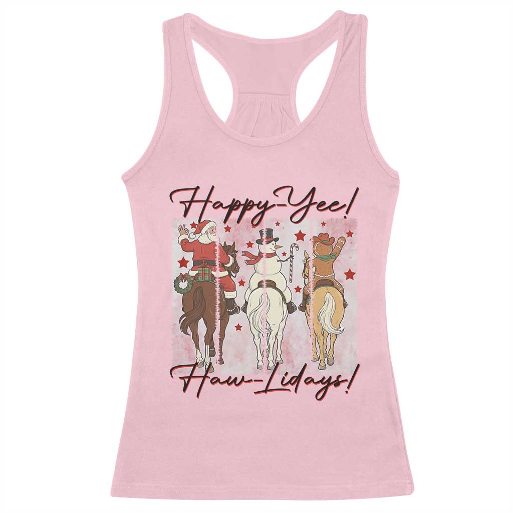 Western Christmas Horse Rider Racerback Tank Top Happy Yee Haw Lidays TS12 Light Pink Print Your Wear
