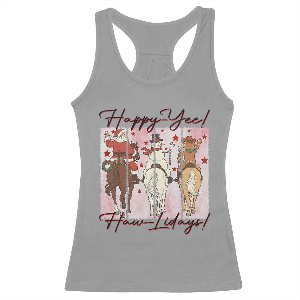 Western Christmas Horse Rider Racerback Tank Top Happy Yee Haw Lidays TS12 Sport Gray Print Your Wear