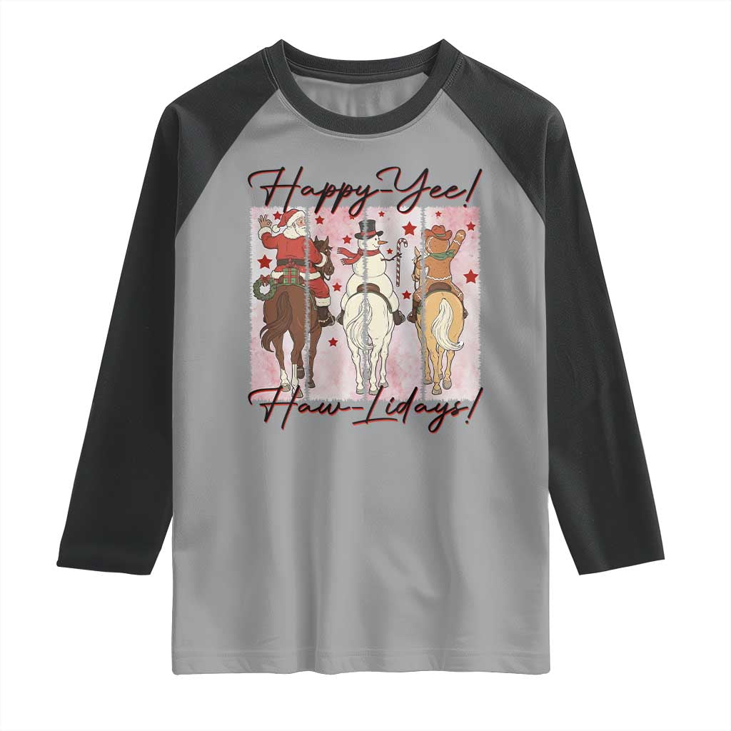 Western Christmas Horse Rider Raglan Shirt Happy Yee Haw Lidays TS12 Sport Gray Black Print Your Wear