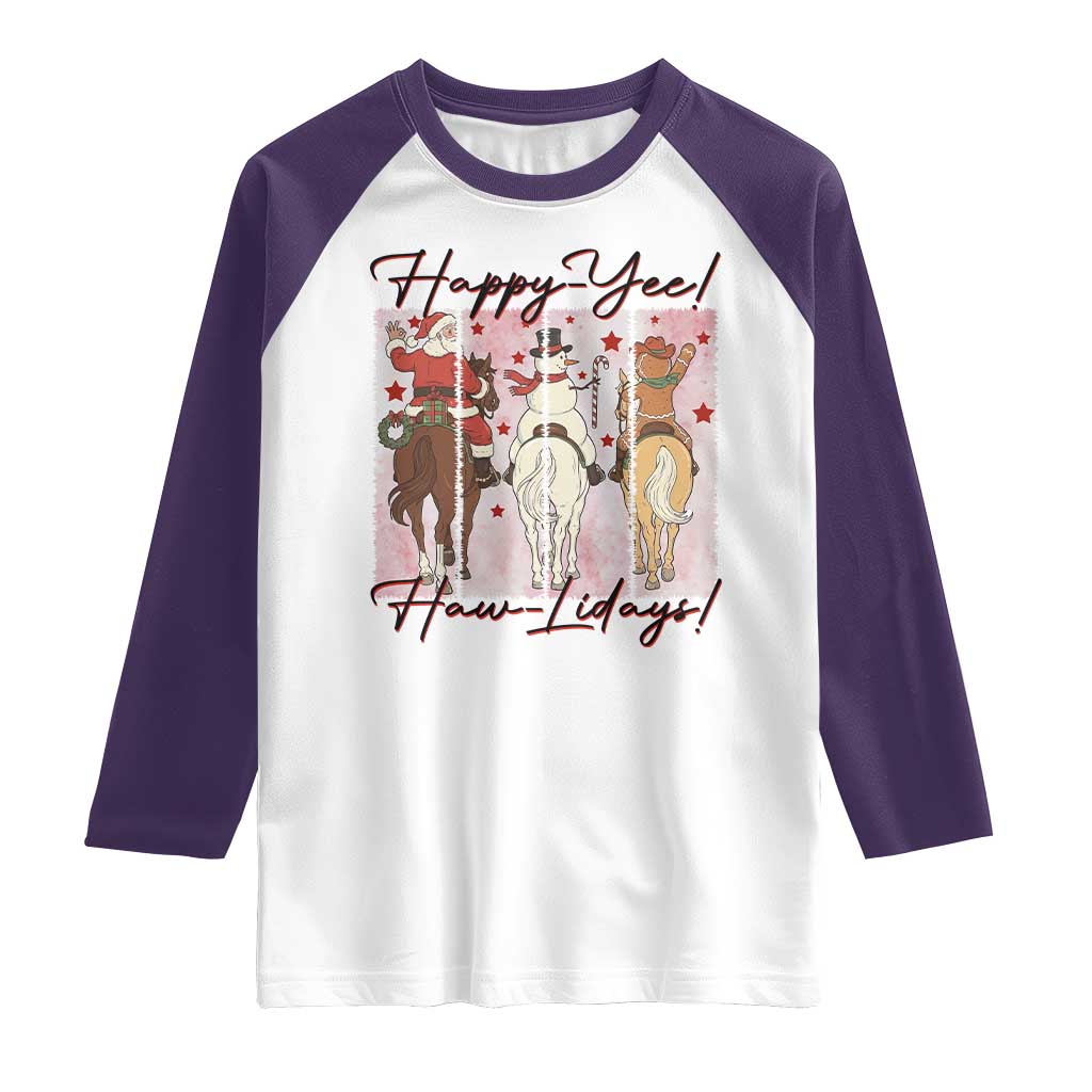 Western Christmas Horse Rider Raglan Shirt Happy Yee Haw Lidays TS12 White Purple Print Your Wear