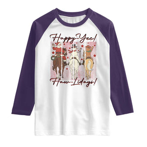 Western Christmas Horse Rider Raglan Shirt Happy Yee Haw Lidays TS12 White Purple Print Your Wear