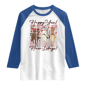 Western Christmas Horse Rider Raglan Shirt Happy Yee Haw Lidays TS12 White Royal Print Your Wear