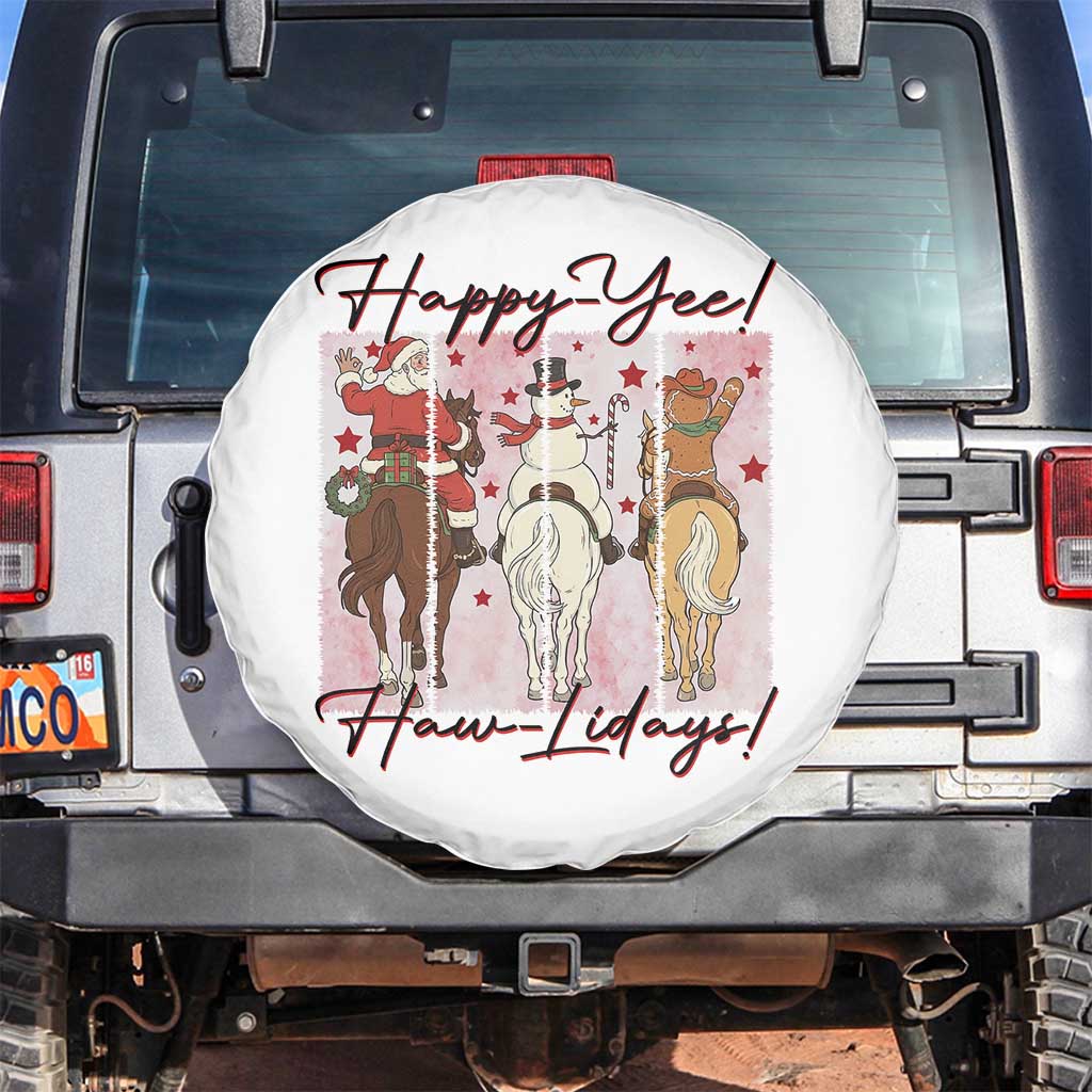 Western Christmas Horse Rider Spare Tire Cover Happy Yee Haw Lidays TS12 No hole White Print Your Wear