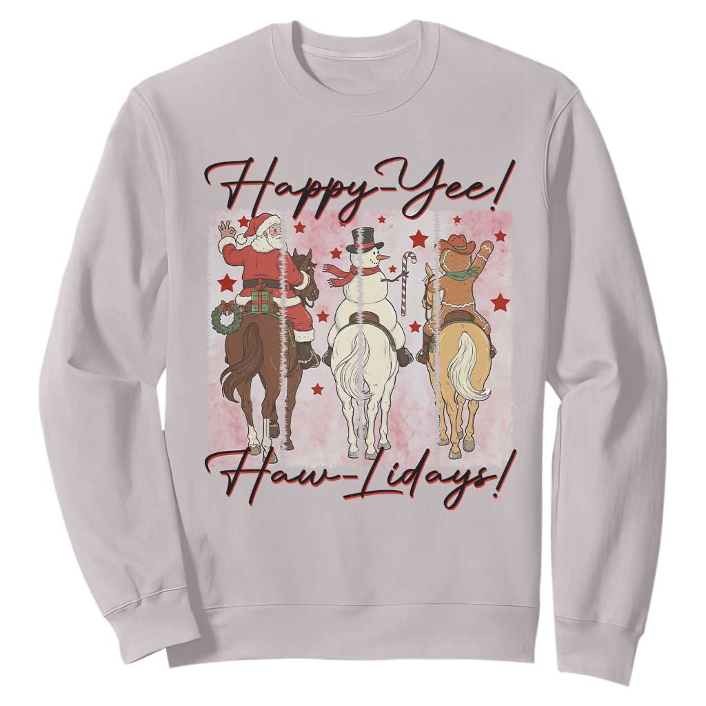 Western Christmas Horse Rider Sweatshirt Happy Yee Haw Lidays TS12 Ice Gray Print Your Wear
