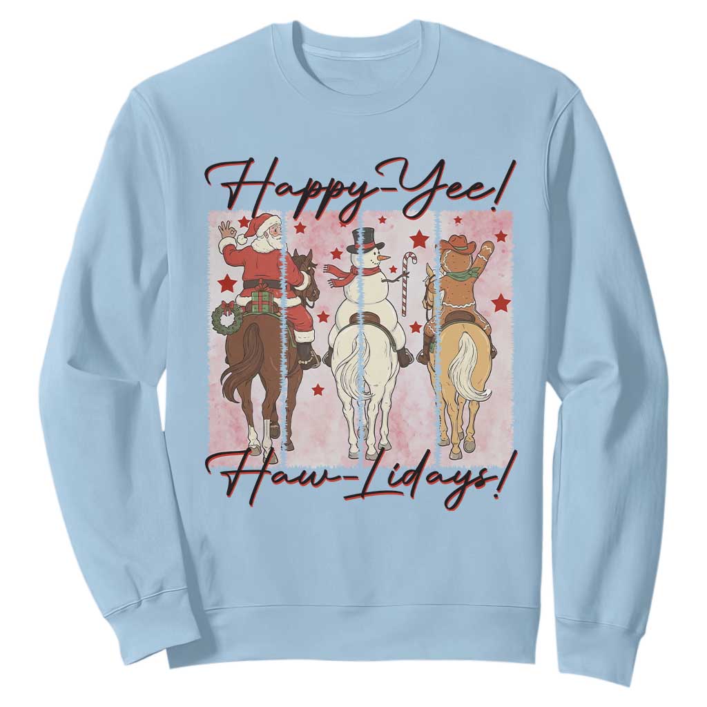 Western Christmas Horse Rider Sweatshirt Happy Yee Haw Lidays TS12 Light Blue Print Your Wear