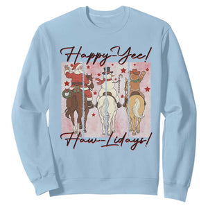 Western Christmas Horse Rider Sweatshirt Happy Yee Haw Lidays TS12 Light Blue Print Your Wear