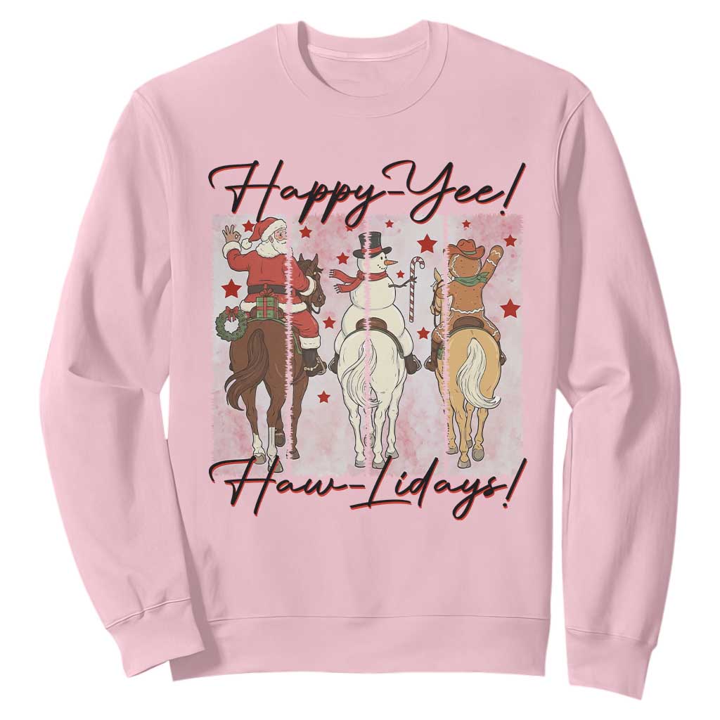 Western Christmas Horse Rider Sweatshirt Happy Yee Haw Lidays TS12 Light Pink Print Your Wear
