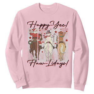 Western Christmas Horse Rider Sweatshirt Happy Yee Haw Lidays TS12 Light Pink Print Your Wear