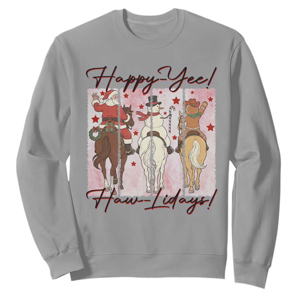 Western Christmas Horse Rider Sweatshirt Happy Yee Haw Lidays TS12 Sport Gray Print Your Wear