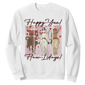 Western Christmas Horse Rider Sweatshirt Happy Yee Haw Lidays TS12 White Print Your Wear