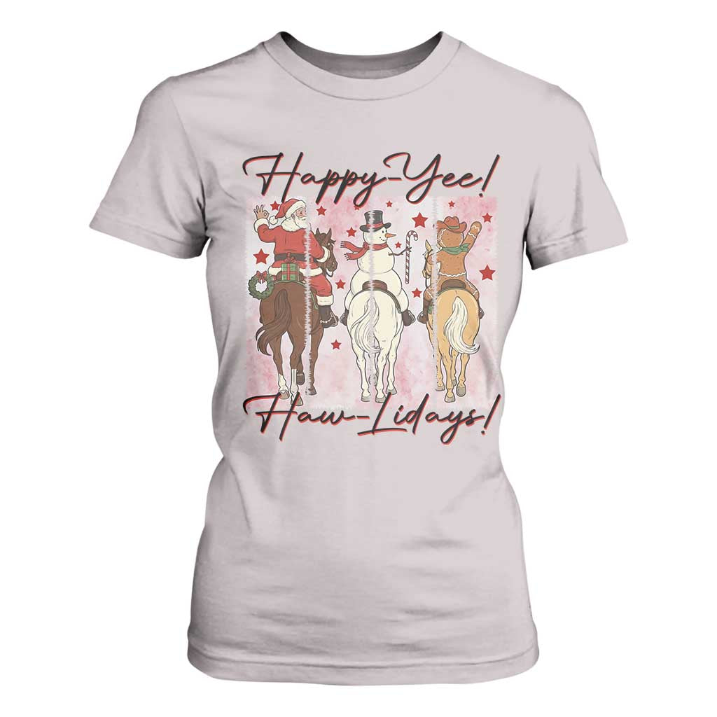 Western Christmas Horse Rider T Shirt For Women Happy Yee Haw Lidays TS12 Ice Gray Print Your Wear
