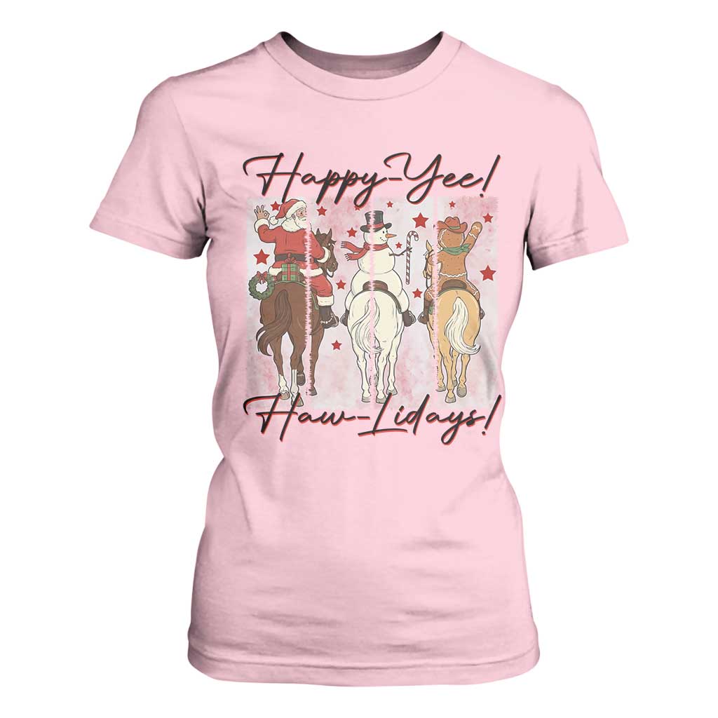 Western Christmas Horse Rider T Shirt For Women Happy Yee Haw Lidays TS12 Light Pink Print Your Wear