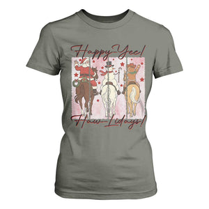 Western Christmas Horse Rider T Shirt For Women Happy Yee Haw Lidays TS12 Military Green Print Your Wear