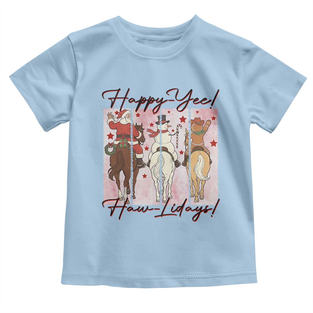 Western Christmas Horse Rider Toddler T Shirt Happy Yee Haw Lidays TS12 Light Blue Print Your Wear