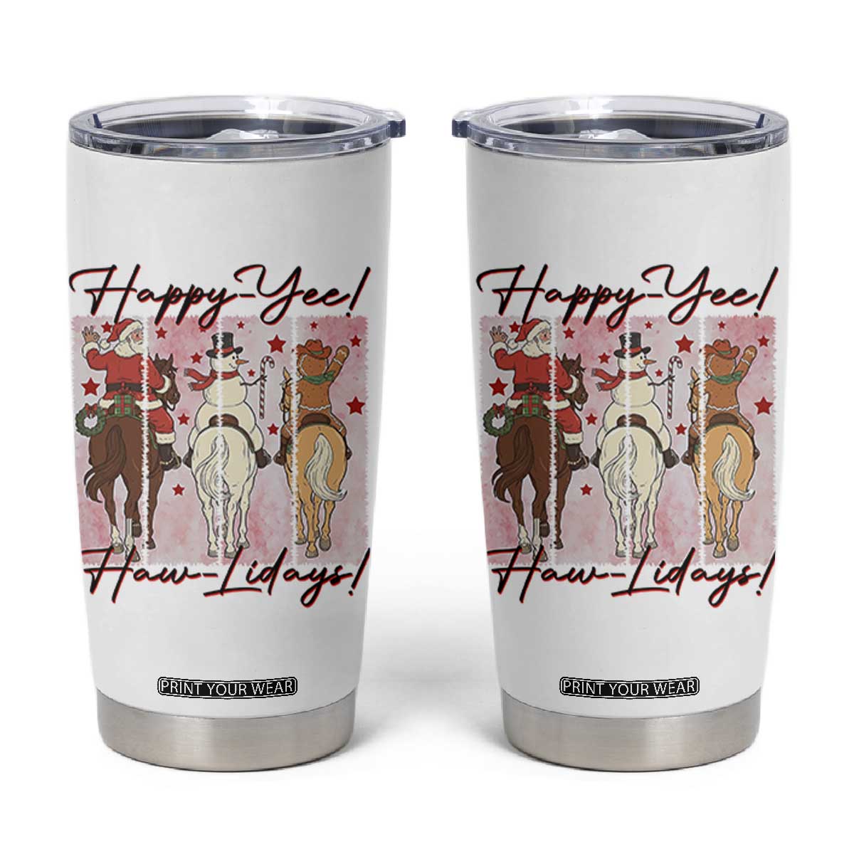 Western Christmas Horse Rider Tumbler Cup Happy Yee Haw Lidays TS12 White Print Your Wear