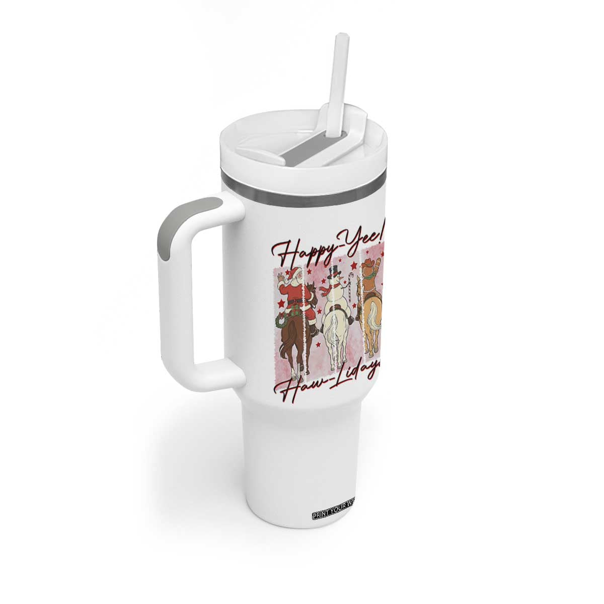 Western Christmas Horse Rider Tumbler With Handle Happy Yee Haw Lidays TS12 Print Your Wear