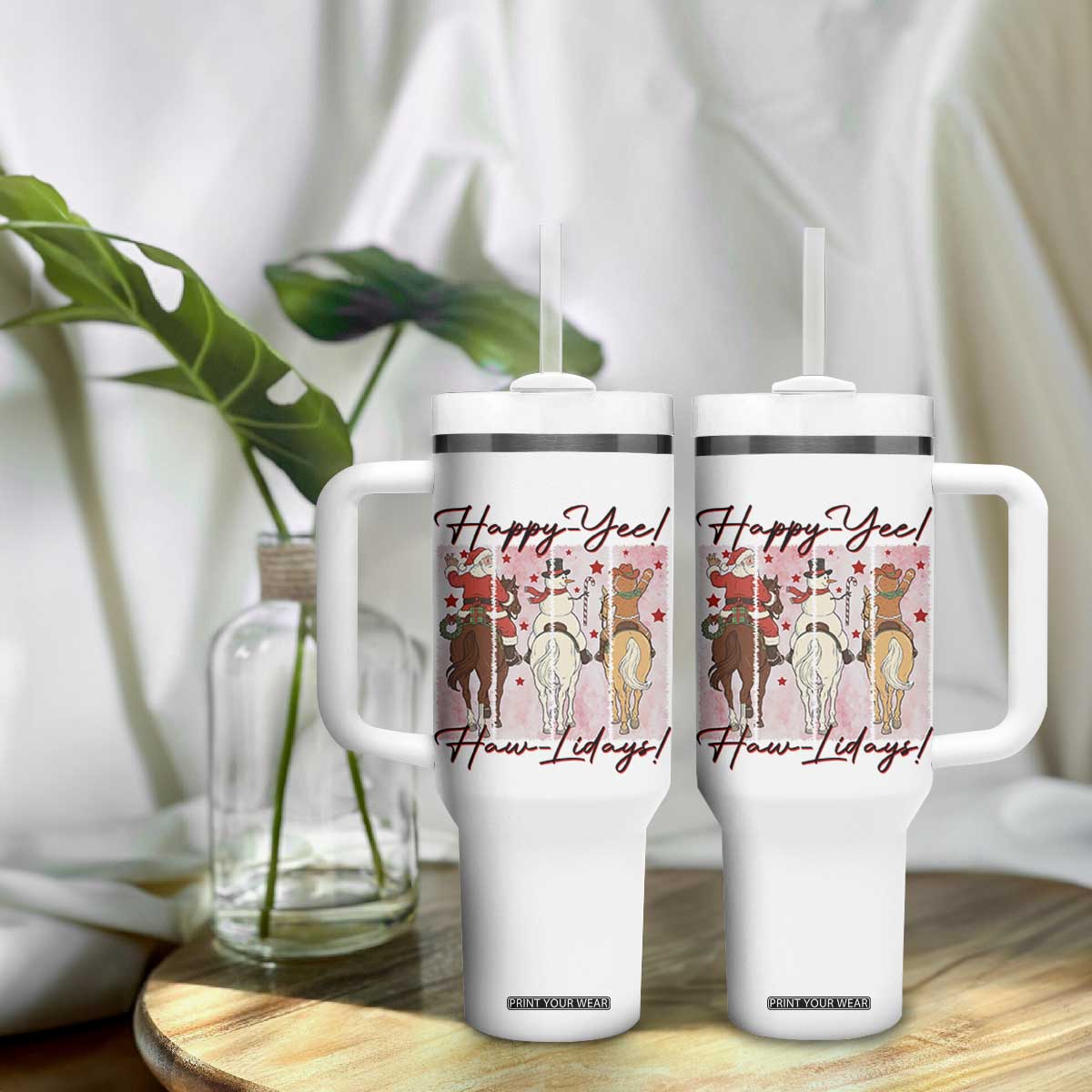 Western Christmas Horse Rider Tumbler With Handle Happy Yee Haw Lidays TS12 Print Your Wear