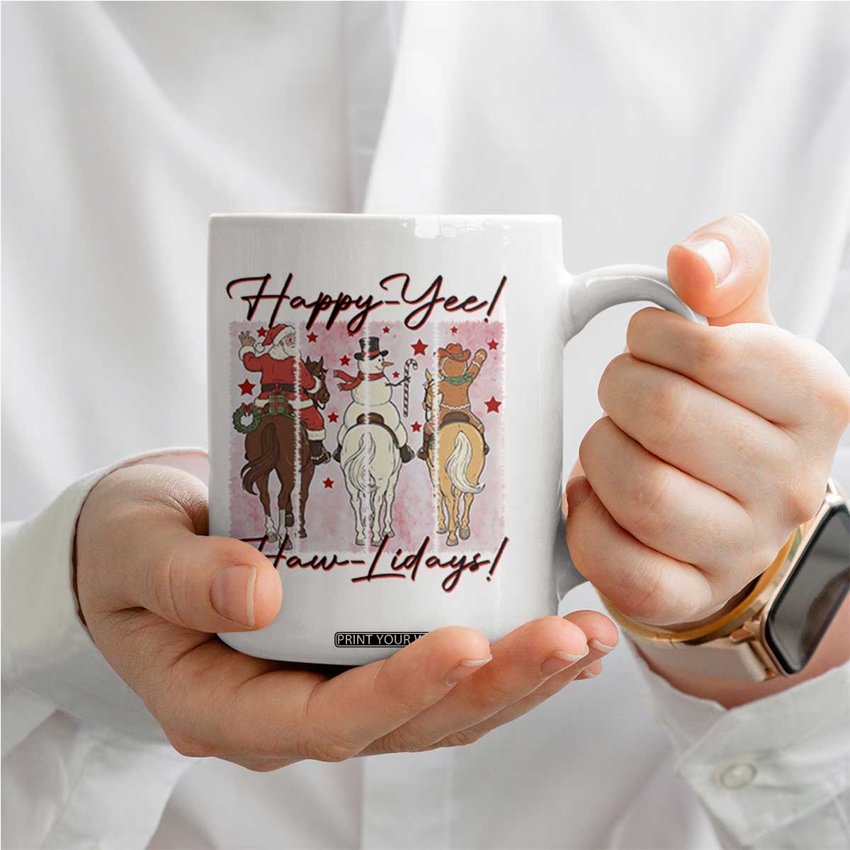 Western Christmas Horse Rider Coffee Mug Happy Yee Haw Lidays TS12 Print Your Wear