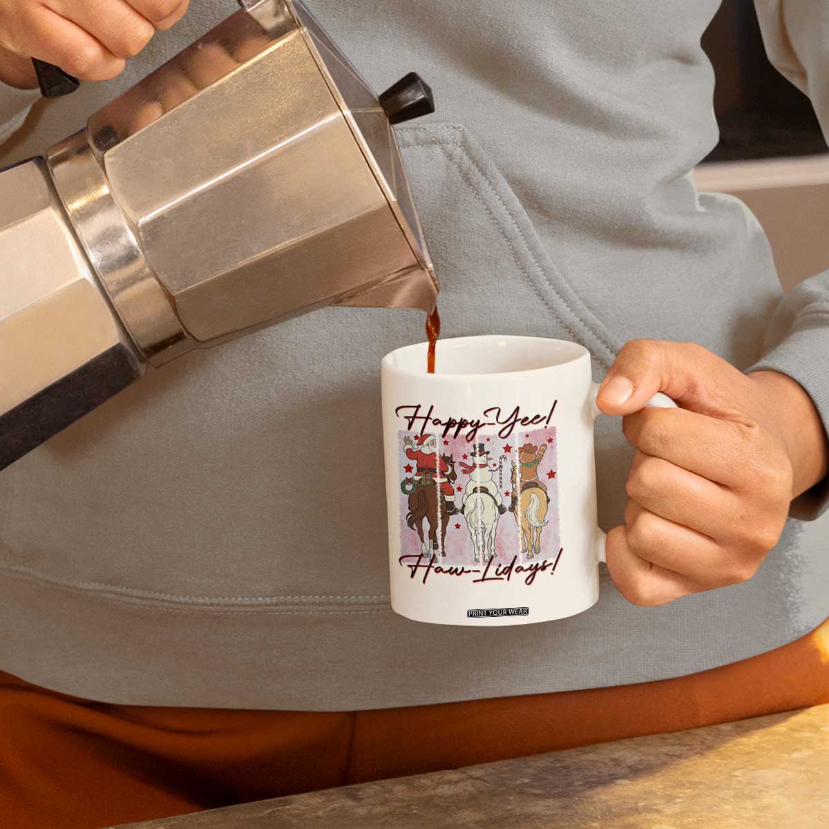 Western Christmas Horse Rider Coffee Mug Happy Yee Haw Lidays TS12 Print Your Wear
