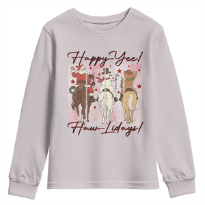 Western Christmas Horse Rider Youth Sweatshirt Happy Yee Haw Lidays TS12 Ice Gray Print Your Wear