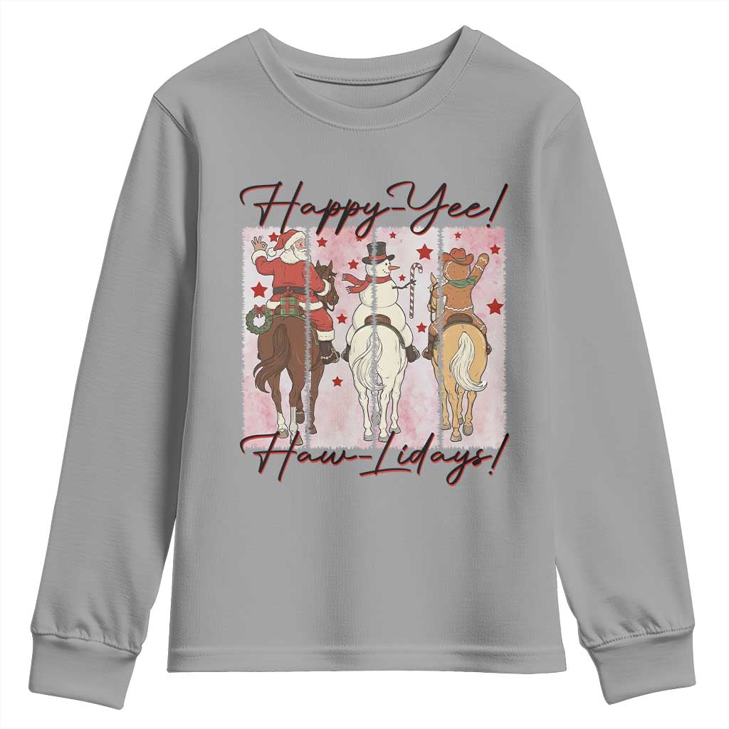 Western Christmas Horse Rider Youth Sweatshirt Happy Yee Haw Lidays TS12 Sport Gray Print Your Wear