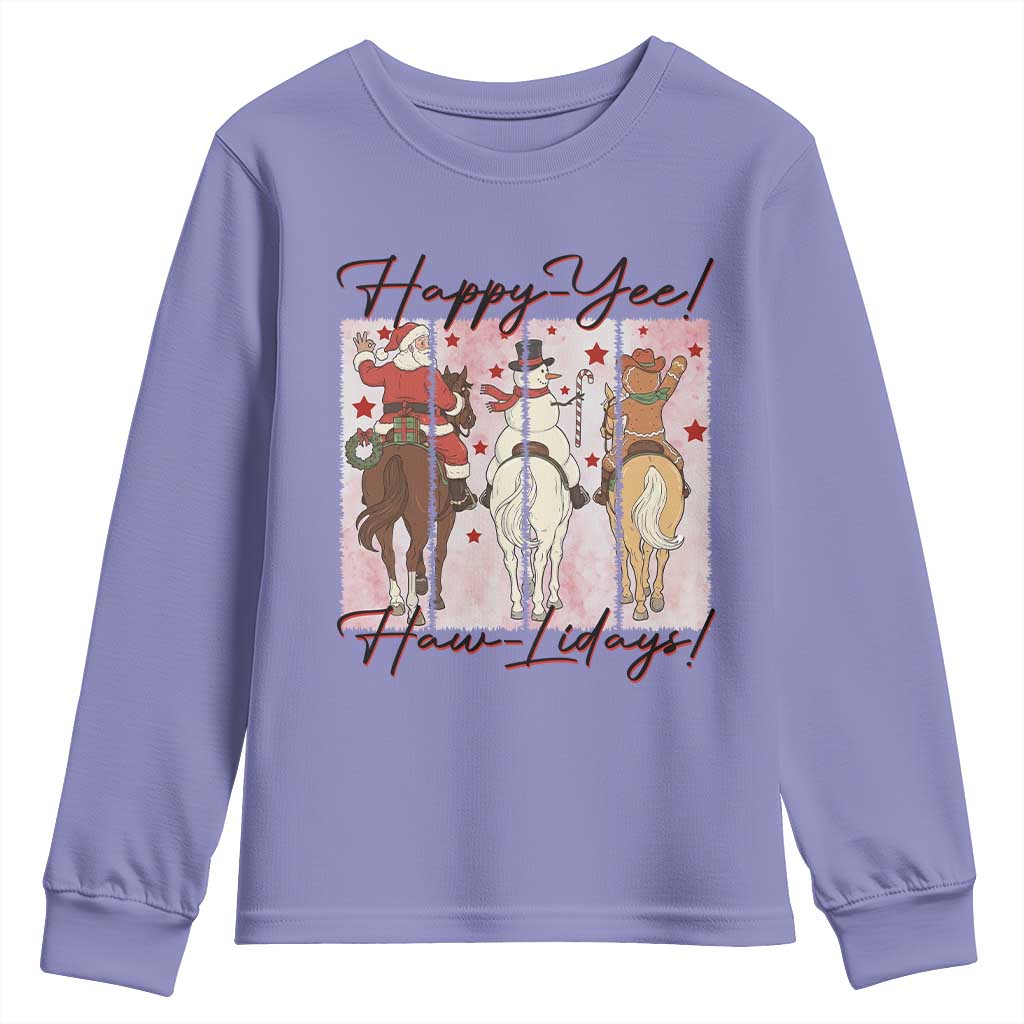 Western Christmas Horse Rider Youth Sweatshirt Happy Yee Haw Lidays TS12 Violet Print Your Wear